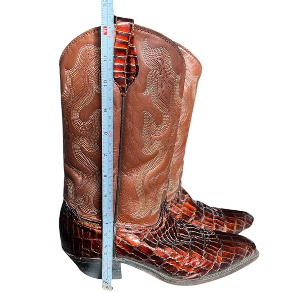 Vintage Justin 8 Western Leather Cowboy Boots Crocodile Unisex - Picture 7 of 10